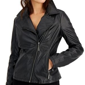 Indigo Saints Faux Leather Moto Jacket Black Peplum Style Size Large